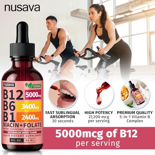 NUSAVA  2 Pack  Extra Strength Liquid Vitamin B12 Sublingual Vitamin B Complex   B12 Drops 10000mcg   Methylcobalamin for Energy  Brain  and Heart Support  Raspberry Flavor  2 floz  80 Servings