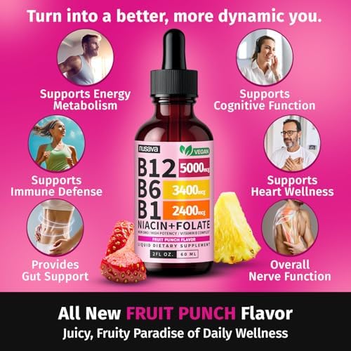 NUSAVA  2 Pack  Extra Strength Liquid Vitamin B12 Sublingual Vitamin B Complex   B12 Drops 10000mcg   Methylcobalamin for Energy  Brain  and Heart Support  Raspberry Flavor  2 floz  80 Servings