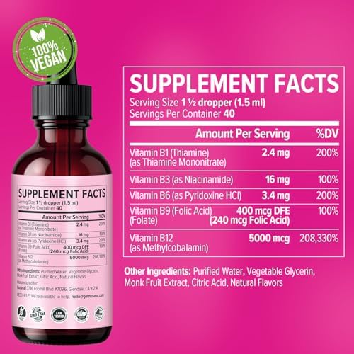 NUSAVA  2 Pack  Extra Strength Liquid Vitamin B12 Sublingual Vitamin B Complex   B12 Drops 10000mcg   Methylcobalamin for Energy  Brain  and Heart Support  Raspberry Flavor  2 floz  80 Servings