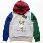 NWT Polo Ralph Lauren Boys Polo Bear Student Gray Colorblock Fleece Hoodie 10 12