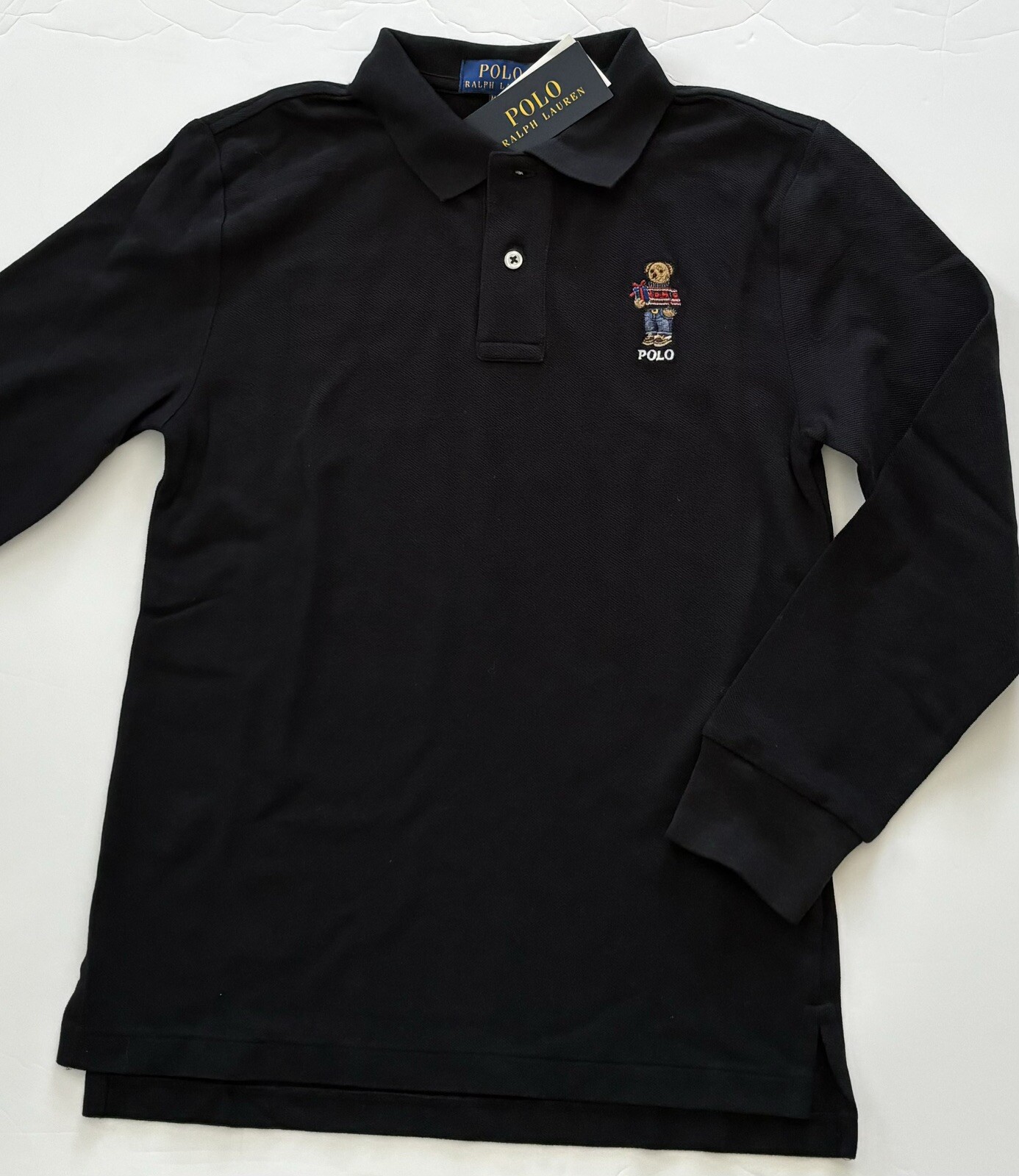 NWT  Boys Polo Ralph Lauren Black Polo Bear Polo Shirt  Size M 10 12 