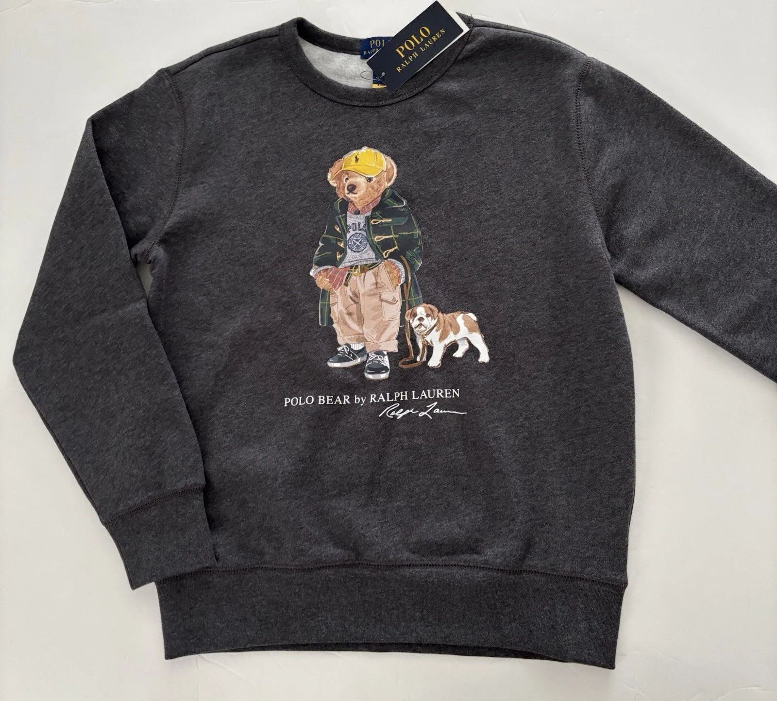 NWT  Boys Polo Ralph Lauren Gray Polo Bear Sweatshirt  M 10 12   146/152 Euro