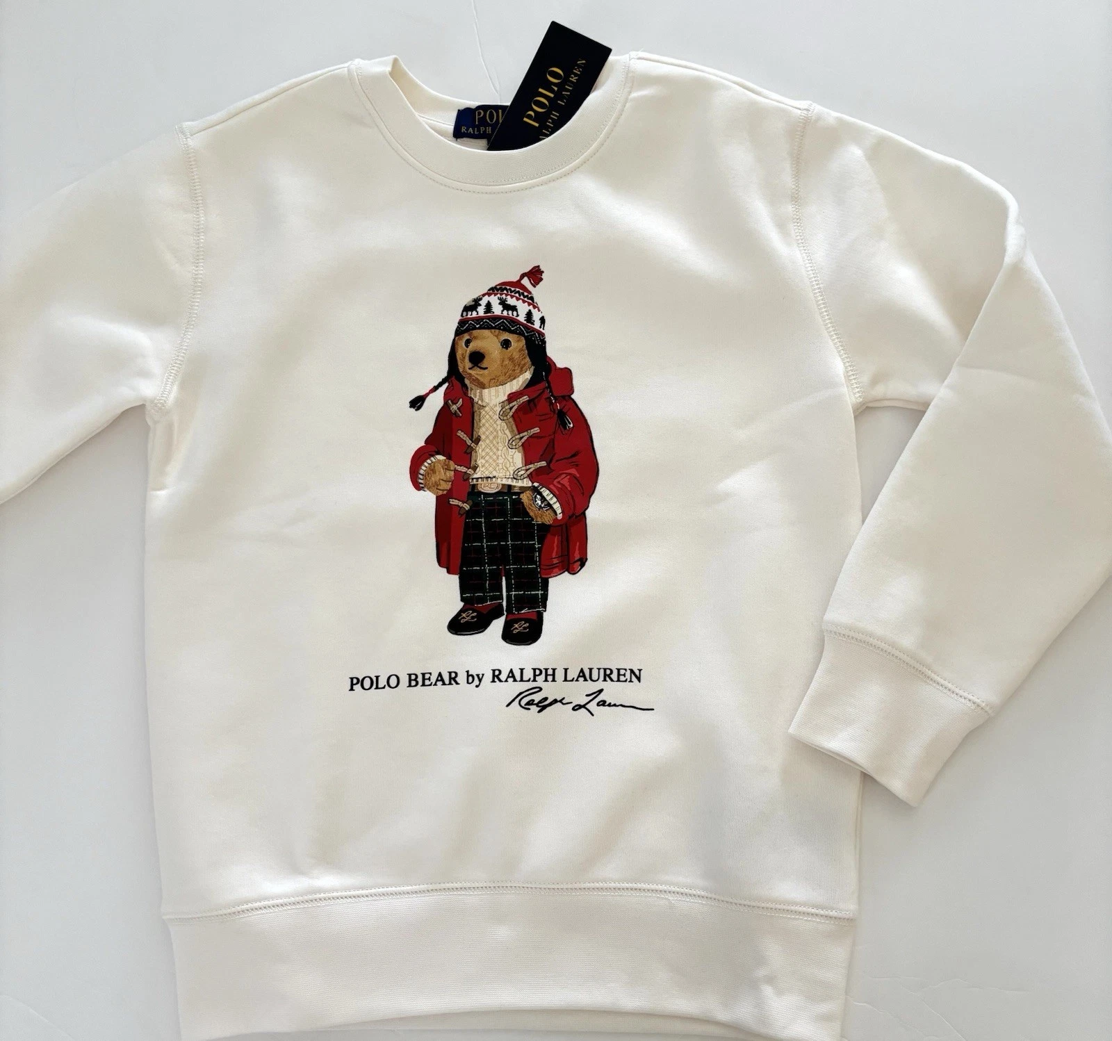 NWT  Boys Polo Ralph Lauren Cream Polo Bear Sweatshirt  M 10 12   146/152 Euro