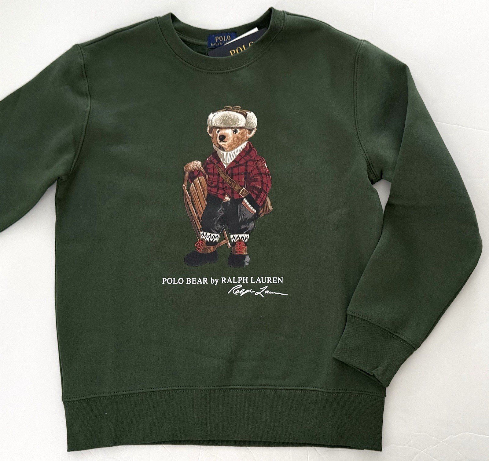 NWT  Boys Polo Ralph Lauren Green Polo Bear Sweatshirt  Size M 10 12  Eu 146/152