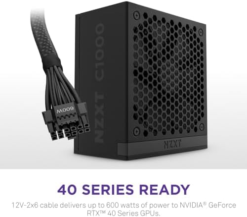 NZXT C1000 Gold ATX 3 1   Fully Modular Low Noise PC Gaming Power Supply   1000 Watts   80 Plus Gold   12V 2x6 Connector   Zero Fan Mode   100  Japanese Capacitors   Black