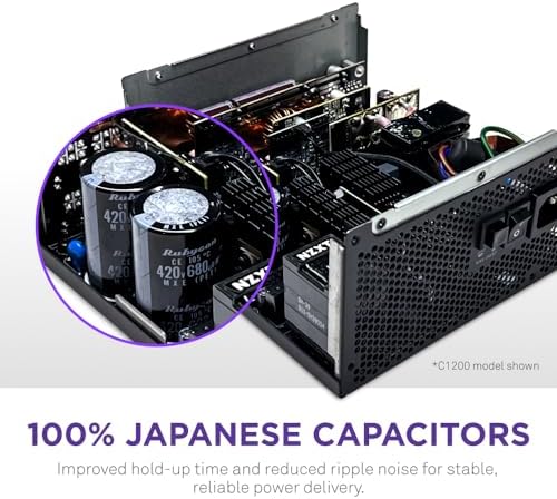 NZXT C1000 Gold ATX 3 1   Fully Modular Low Noise PC Gaming Power Supply   1000 Watts   80 Plus Gold   12V 2x6 Connector   Zero Fan Mode   100  Japanese Capacitors   Black