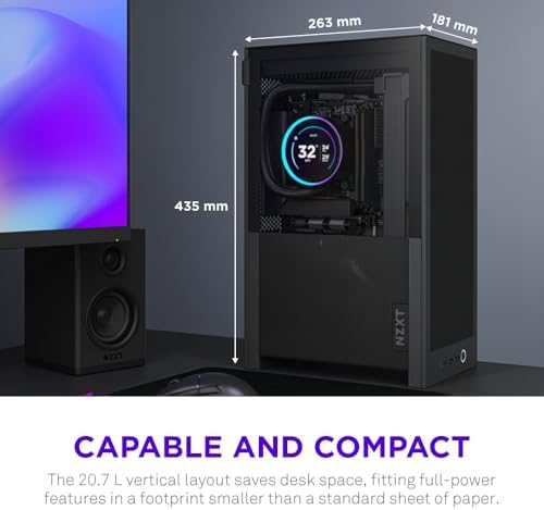 NZXT H2 Flow - Carcasa para PC Mini-ITX de 20,7 L de alto flujo de aire, incluye 2 ventiladores superiores de 4.724 in y cable vertical PCIe 5.0 - GPU de 13.031 in - Radiador de 11.024 in - Negro