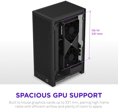 NZXT H2 Flow - Carcasa para PC Mini-ITX de 20,7 L de alto flujo de aire, incluye 2 ventiladores superiores de 4.724 in y cable vertical PCIe 5.0 - GPU de 13.031 in - Radiador de 11.024 in - Negro