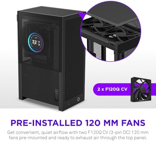 NZXT H2 Flow - Carcasa para PC Mini-ITX de 20,7 L de alto flujo de aire, incluye 2 ventiladores superiores de 4.724 in y cable vertical PCIe 5.0 - GPU de 13.031 in - Radiador de 11.024 in - Negro