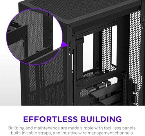 NZXT H2 Flow - Carcasa para PC Mini-ITX de 20,7 L de alto flujo de aire, incluye 2 ventiladores superiores de 4.724 in y cable vertical PCIe 5.0 - GPU de 13.031 in - Radiador de 11.024 in - Negro