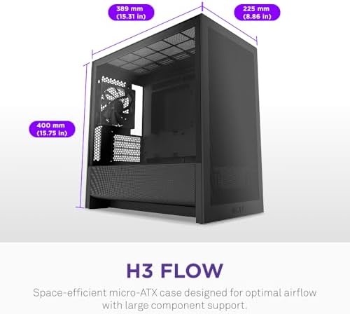 NZXT H3 Flow   Micro ATX PC Case   Optimized Airflow   Includes 1 x 120mm Rear Fan   Supports Full Sized GPUs   Fits 280mm Front  240mm Top Radiator   Back Connect Motherboard   Black