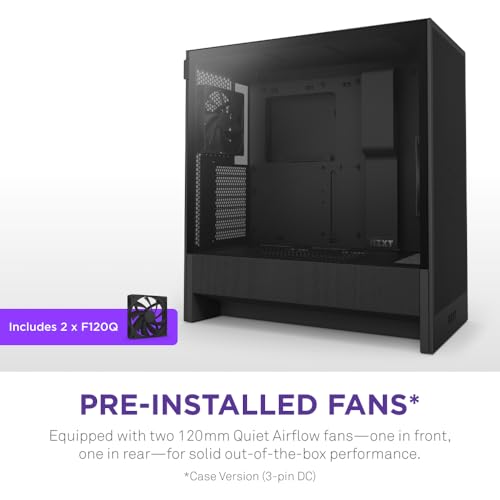 NZXT H5 Flow 2024   Compact ATX Mid Tower PC Gaming Case   High Airflow   2 x 120mm Fans Included   360mm Front & 240mm Top Radiator Support   Cable Management System   Tempered Glass   Black