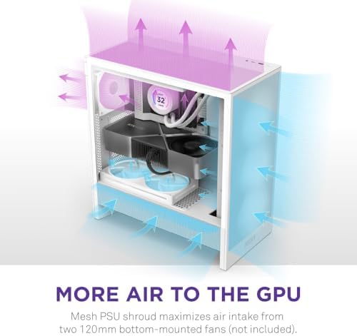 NZXT H5 Flow 2024   Compact ATX Mid Tower PC Gaming Case   High Airflow   2 x 120mm Fans Included   360mm Front & 240mm Top Radiator Support   Cable Management System   Tempered Glass   White