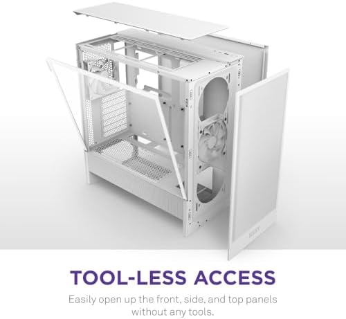 NZXT H5 Flow 2024   Compact ATX Mid Tower PC Gaming Case   High Airflow   2 x 120mm Fans Included   360mm Front & 240mm Top Radiator Support   Cable Management System   Tempered Glass   White