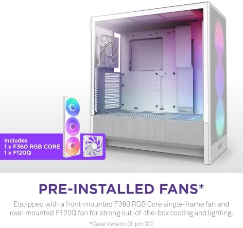 NZXT H5 Flow 2024   Compact ATX Mid Tower PC Gaming Case   High Airflow   2 x 120mm Fans Included   360mm Front & 240mm Top Radiator Support   Cable Management System   Tempered Glass   White
