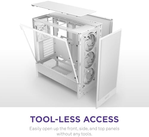 NZXT H5 Flow 2024   Compact ATX Mid Tower PC Gaming Case   High Airflow   2 x 120mm Fans Included   360mm Front & 240mm Top Radiator Support   Cable Management System   Tempered Glass   White