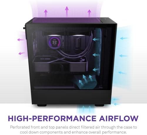 NZXT H5 Flow 2024   Compact ATX Mid Tower PC Gaming Case   High Airflow   2 x 120mm Fans Included   360mm Front & 240mm Top Radiator Support   Cable Management System   Tempered Glass   White