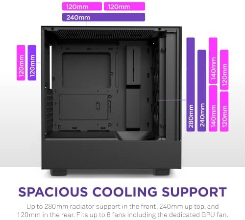 NZXT H5 Flow 2024   Compact ATX Mid Tower PC Gaming Case   High Airflow   2 x 120mm Fans Included   360mm Front & 240mm Top Radiator Support   Cable Management System   Tempered Glass   White