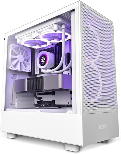 NZXT H5 Flow 2024   Compact ATX Mid Tower PC Gaming Case   High Airflow   2 x 120mm Fans Included   360mm Front & 240mm Top Radiator Support   Cable Management System   Tempered Glass   White