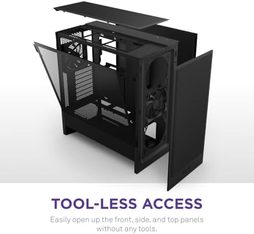 NZXT H5 Flow 2024   Compact ATX Mid Tower PC Gaming Case   High Airflow   2 x 120mm Fans Included   360mm Front & 240mm Top Radiator Support   Cable Management System   Tempered Glass   Black