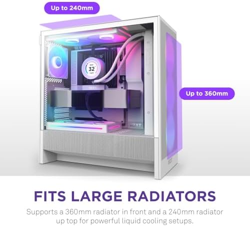 NZXT H5 Flow 2024   Compact ATX Mid Tower PC Gaming Case   High Airflow   2 x 120mm Fans Included   360mm Front & 240mm Top Radiator Support   Cable Management System   Tempered Glass   Black