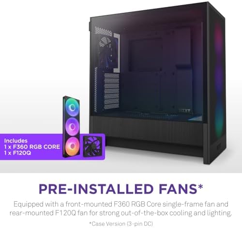 NZXT H5 Flow 2024   Compact ATX Mid Tower PC Gaming Case   High Airflow   2 x 120mm Fans Included   360mm Front & 240mm Top Radiator Support   Cable Management System   Tempered Glass   Black