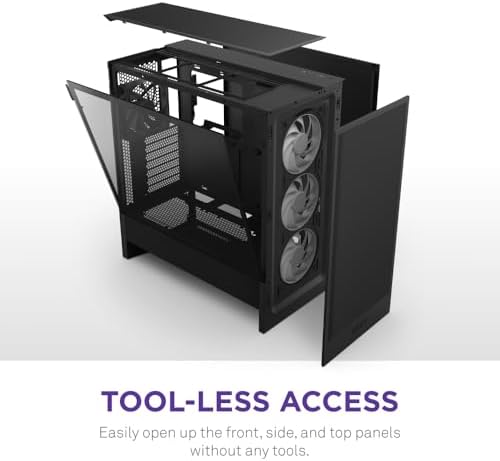 NZXT H5 Flow 2024   Compact ATX Mid Tower PC Gaming Case   High Airflow   2 x 120mm Fans Included   360mm Front & 240mm Top Radiator Support   Cable Management System   Tempered Glass   Black