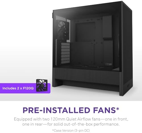 NZXT H5 Flow 2024   Compact ATX Mid Tower PC Gaming Case   High Airflow   2 x 120mm Fans Included   360mm Front & 240mm Top Radiator Support   Cable Management System   Tempered Glass   Black