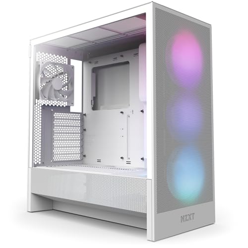 NZXT H5 Flow RGB 2024   Compact ATX Mid Tower PC Gaming Case   High Airflow   F360 RGB Core  CV  Included   360mm Front & 240mm Top Radiator Support   Cable Management   Tempered Glass   White