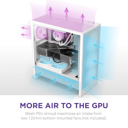 NZXT H5 Flow RGB 2024 Compact ATX Mid Tower PC Gaming Case High Airflow F360 RGB Core CV Included 360mm Front & 240mm Top Radiator Support Cable Management Tempered Glass White