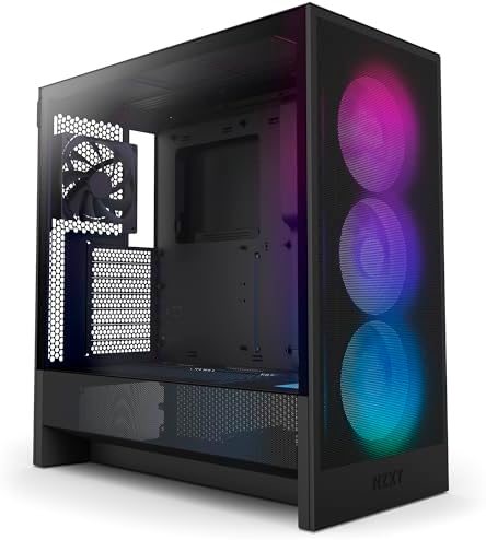 NZXT H5 Flow RGB 2024   Compact ATX Mid Tower PC Gaming Case   High Airflow   F360 RGB Core  CV  Included   360mm Front & 240mm Top Radiator Support   Cable Management   Tempered Glass   Black