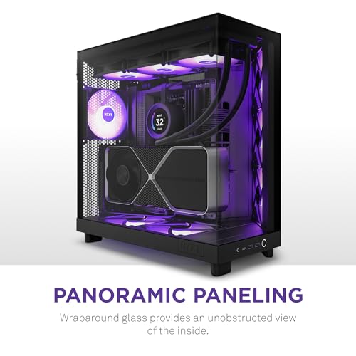 NZXT Caja de flujo de aire H6 Flow RGB de media torre con 3 ventiladores RGB, paneles de vidrio panorámico, gestión de cables, color negro
