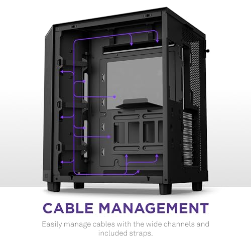 NZXT Caja de flujo de aire H6 Flow RGB de media torre con 3 ventiladores RGB, paneles de vidrio panorámico, gestión de cables, color negro