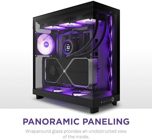 NZXT H6 Flow RGB Mid Tower Airflow Case with 3 RGB Fans  Panoramic Glass Panels  Cable Management   Black