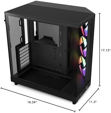 NZXT H6 Flow RGB Mid Tower Airflow Case with 3 RGB Fans  Panoramic Glass Panels  Cable Management   Black