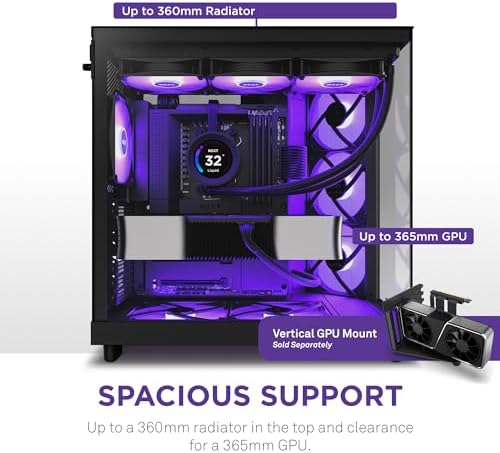 NZXT H6 Flow RGB Mid Tower Airflow Case with 3 RGB Fans  Panoramic Glass Panels  Cable Management   Black