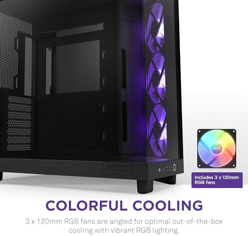 NZXT H6 Flow RGB Mid Tower Airflow Case with 3 RGB Fans  Panoramic Glass Panels  Cable Management   Black