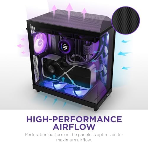 NZXT H6 Flow RGB Mid Tower Airflow Case with 3 RGB Fans  Panoramic Glass Panels  Cable Management   Black