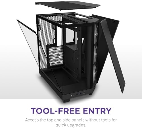 NZXT H6 Flow RGB Mid Tower Airflow Case with 3 RGB Fans  Panoramic Glass Panels  Cable Management   Black
