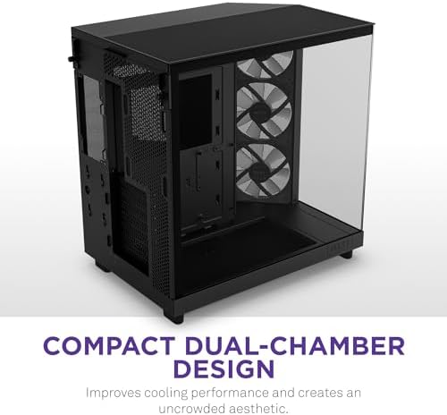 NZXT H6 Flow RGB Mid Tower Airflow Case with 3 RGB Fans  Panoramic Glass Panels  Cable Management   Black