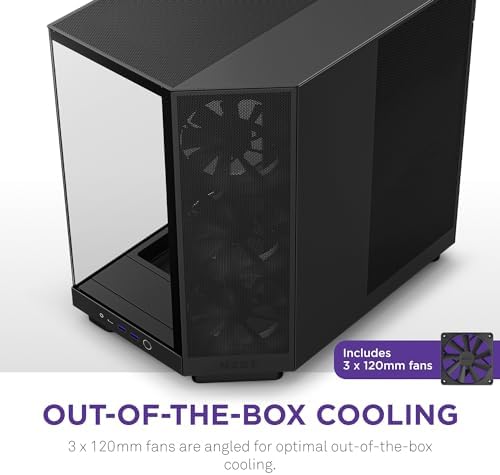 NZXT H6 Flow   CC H61FB 01   Compact Dual Chamber Mid Tower Airflow Case   Panoramic Glass Panels   High Performance Airflow Panels   Includes 3 x 120mm Fans   Cable Management   Black