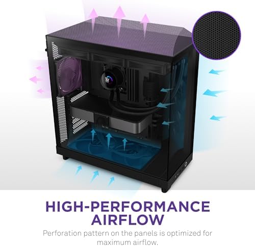 NZXT H6 Flow   CC H61FB 01   Compact Dual Chamber Mid Tower Airflow Case   Panoramic Glass Panels   High Performance Airflow Panels   Includes 3 x 120mm Fans   Cable Management   Black