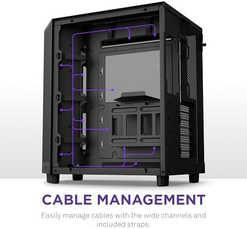 NZXT H6 Flow   CC H61FB 01   Compact Dual Chamber Mid Tower Airflow Case   Panoramic Glass Panels   High Performance Airflow Panels   Includes 3 x 120mm Fans   Cable Management   Black