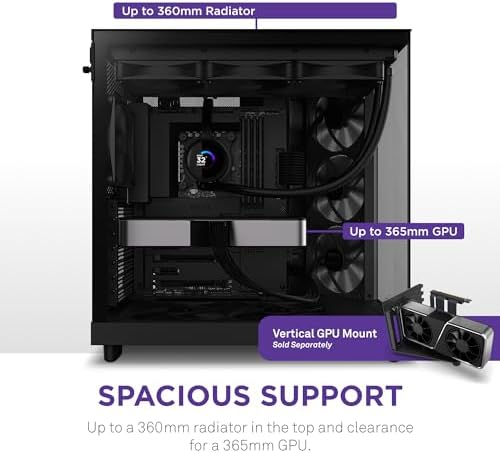 NZXT H6 Flow   CC H61FB 01   Compact Dual Chamber Mid Tower Airflow Case   Panoramic Glass Panels   High Performance Airflow Panels   Includes 3 x 120mm Fans   Cable Management   Black