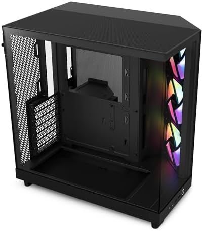 NZXT H6 Flow   CC H61FB 01   Compact Dual Chamber Mid Tower Airflow Case   Panoramic Glass Panels   High Performance Airflow Panels   Includes 3 x 120mm Fans   Cable Management   Black