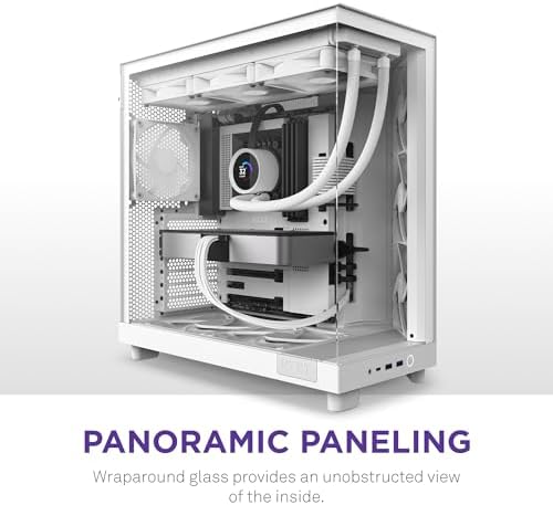 NZXT H6 Flow   CC H61FW 01   Compact Dual Chamber Mid Tower Airflow Case   Panoramic Glass Panels   High Performance Airflow Panels   Includes 3 x 120mm Fans   Cable Management   White