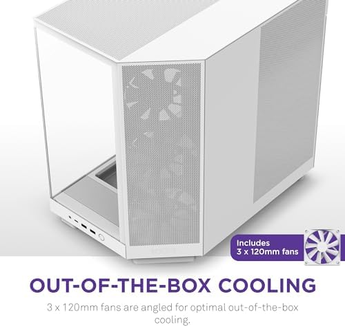 NZXT H6 Flow   CC H61FW 01   Compact Dual Chamber Mid Tower Airflow Case   Panoramic Glass Panels   High Performance Airflow Panels   Includes 3 x 120mm Fans   Cable Management   White