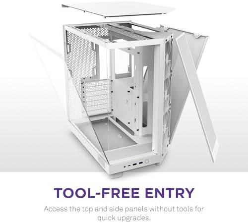 NZXT H6 Flow   CC H61FW 01   Compact Dual Chamber Mid Tower Airflow Case   Panoramic Glass Panels   High Performance Airflow Panels   Includes 3 x 120mm Fans   Cable Management   White