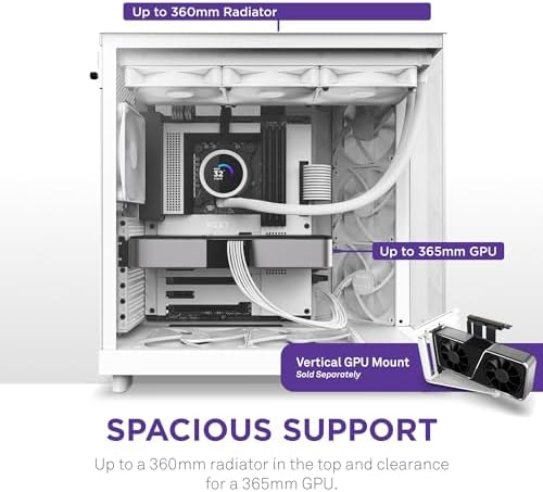 NZXT H6 Flow   CC H61FW 01   Compact Dual Chamber Mid Tower Airflow Case   Panoramic Glass Panels   High Performance Airflow Panels   Includes 3 x 120mm Fans   Cable Management   White
