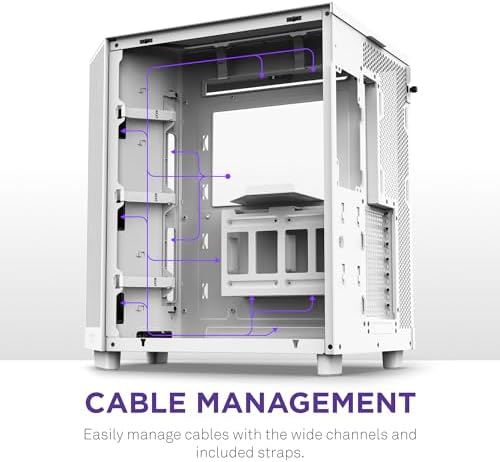 NZXT H6 Flow   CC H61FW 01   Compact Dual Chamber Mid Tower Airflow Case   Panoramic Glass Panels   High Performance Airflow Panels   Includes 3 x 120mm Fans   Cable Management   White